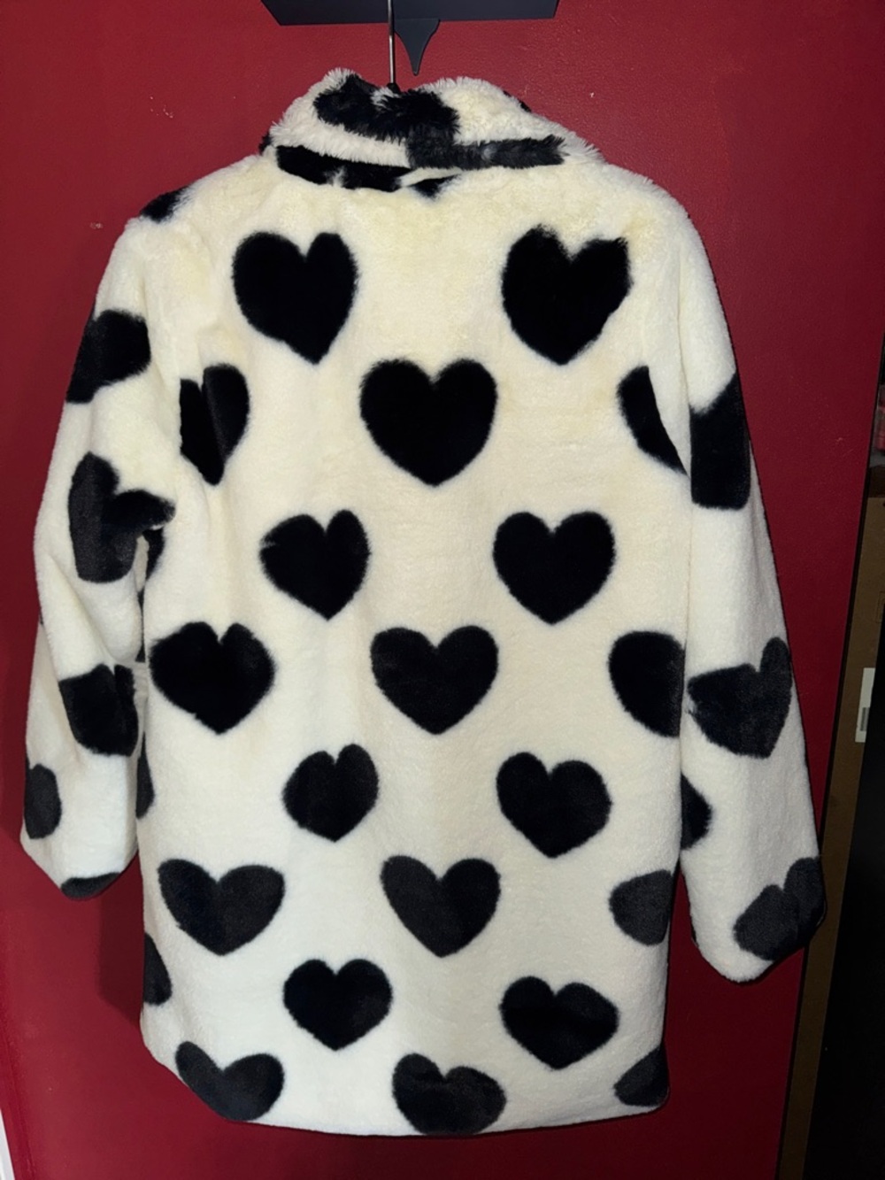 Stoosh Black & White Heart Faux-Fur Pea Coat for Women - Picture 2 of 2